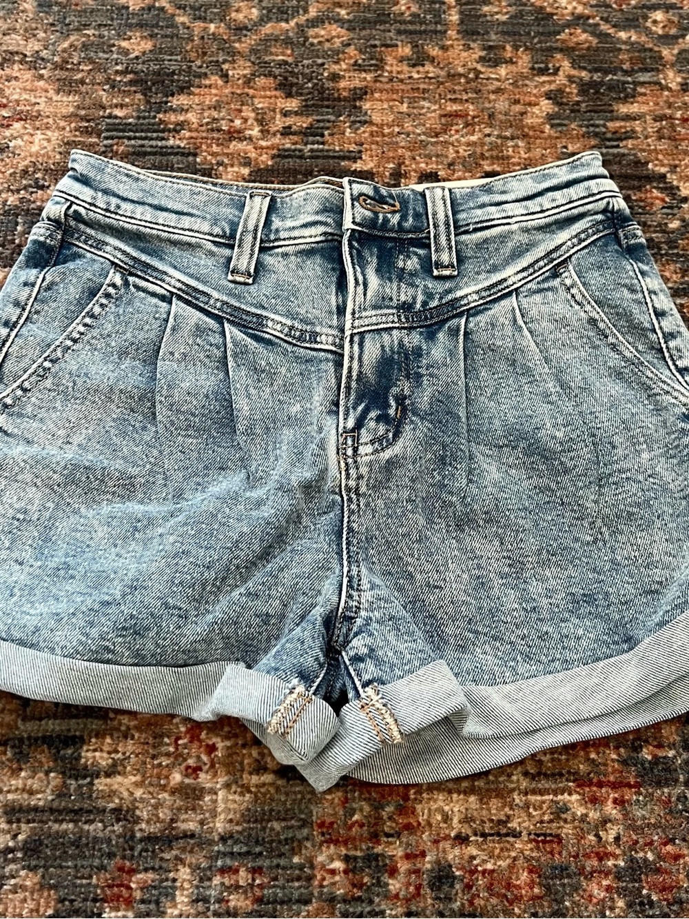 SO Light Blue Pleated High-Rise Denim Shorts